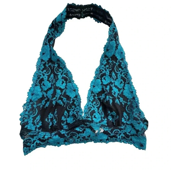 Blue Lace Floral Mesh Bralette Size Small Intimate Bra Lingerie - Picture 1 of 8